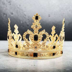 gold crown, black crystal crown, royal king crown, regal crown, medieval crown